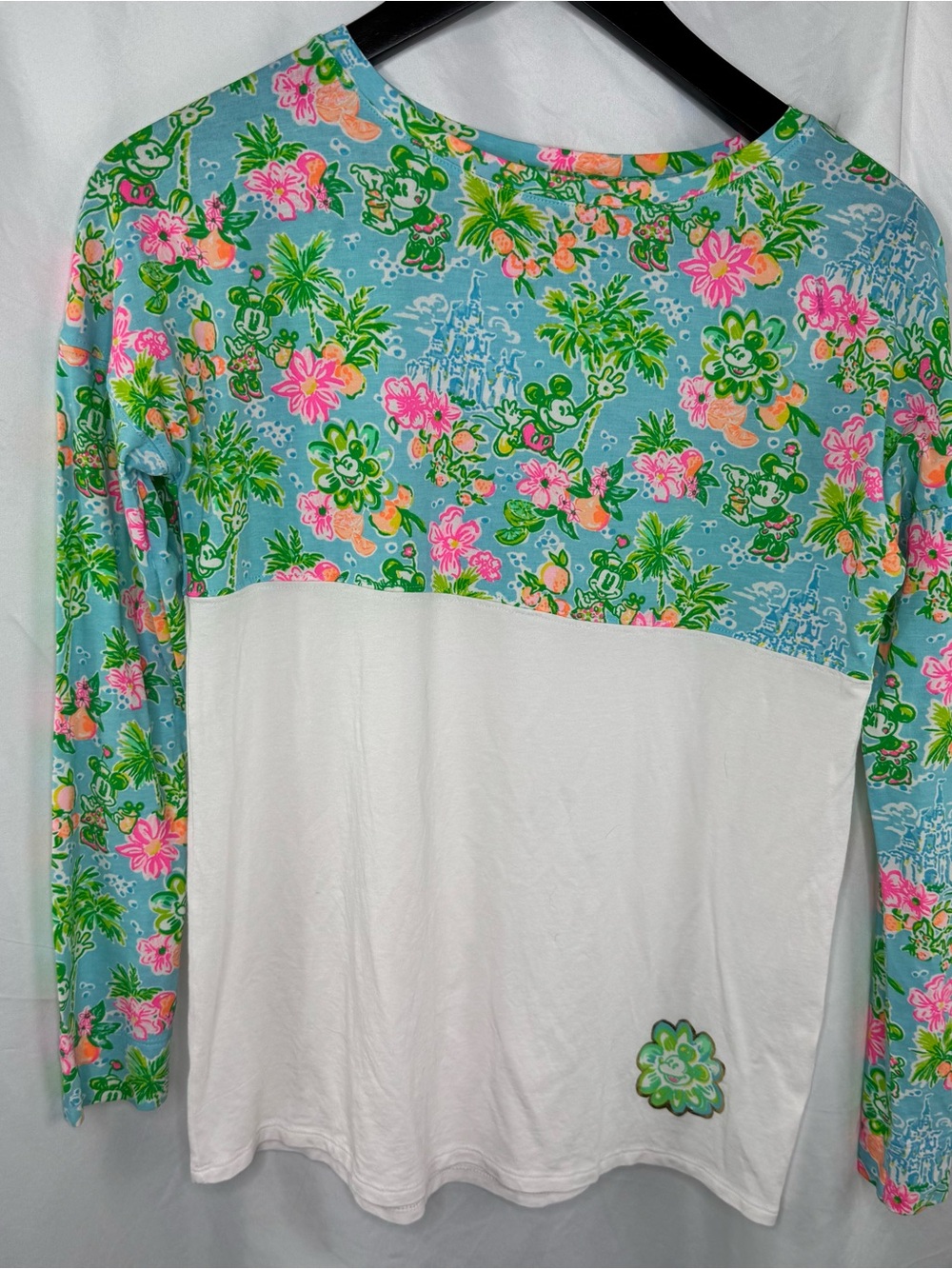 Lilly Pulitzer Disney Collection Finn Tropical Floral Blue Pink Long Sleeve Top